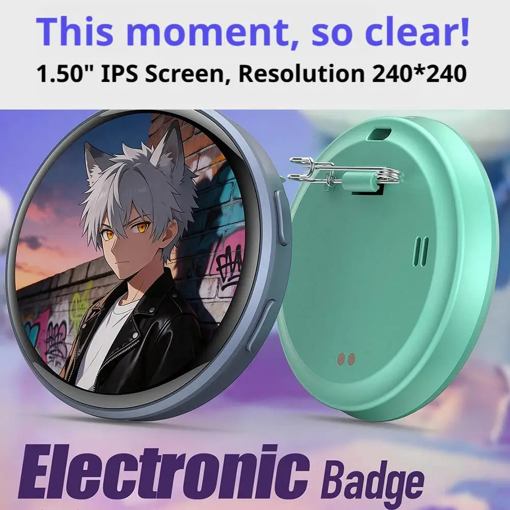 Anime Digital Badge, Anime Style Digital Pin with Photo, Video Display, HD Touchscreen E-Badge, for Party, Cosplay, Fandoms