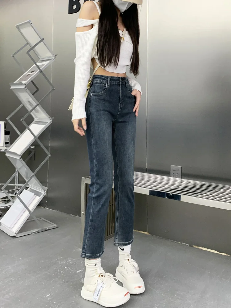 

Женские укороченные джинсы, женские прямые синие повседневные ретро 2000-х годов, американская рваная женская одежда унисекс, базовая одежда