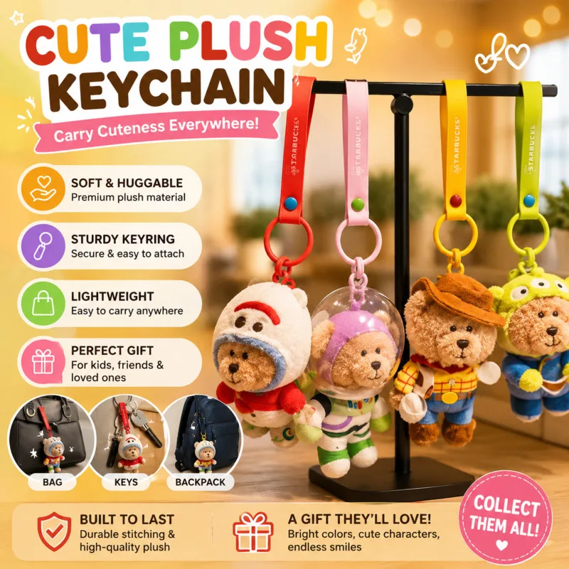 Bear Cosplay Toy Story 4 Piece Plush Keychain Set Collectible Cute Soft Backpacks Car Charm For IP Collectors Birthday Gift New