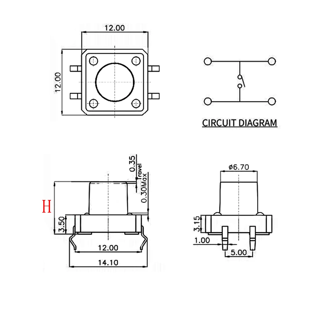 20Pcs/lot 12x12mm Panel PCB Momentary Tactile Tact Push Button Switch 4Pin DIP 12x12mmx4.3mm/4.5/5/6/6.5/7/8/9/9.5/10/11/12mm