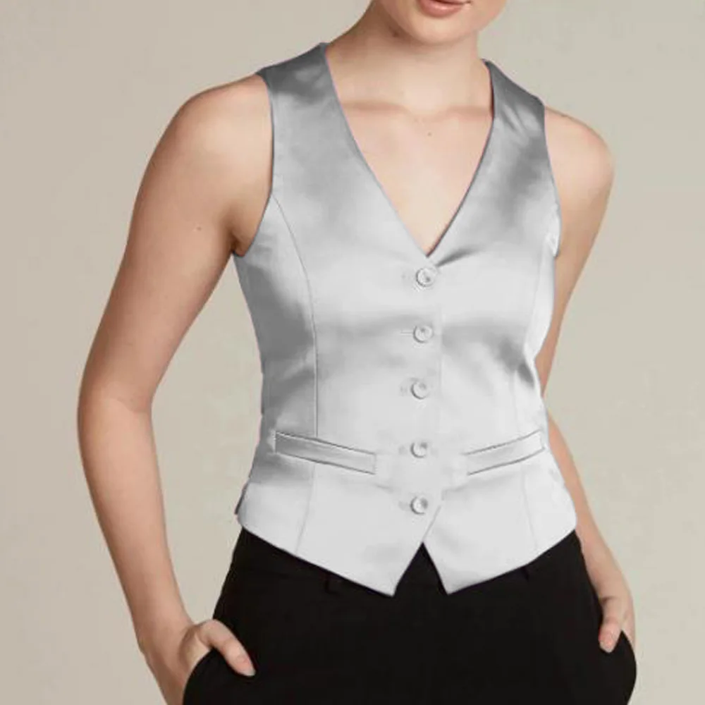 Veste en fibre de satin à col en V pour femme, gilets classiques, haut en émail à simple boutonnage, nouveau en combiné, mode