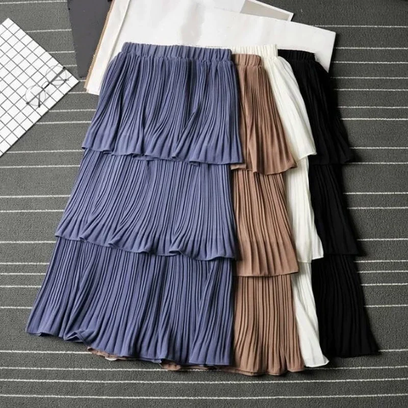 

Maxi Dress Ladies Skirt New Women Fashion Vintage Female Elegant Casual High Waist Chiffon Skirts Summer Korean Style Clothing