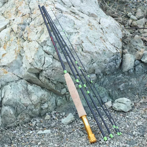 Imagen 2 del producto Sougayilang 2,7 M 5 secciones caña de pescar con mosca 9"" # Cañas de pescar con mosca de fibra de carbono con mango de Metal, aparejos de pesca para lago y río, 5