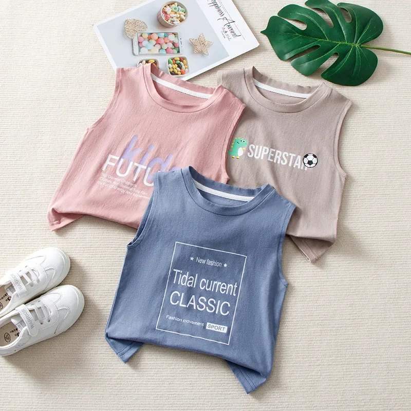 

Children's O-neck Sleeveless T Shirt Summer Letter Casual Camis For Boys And Girls Kid's Loose Outdoor Tank Crop Top Tees H17-8