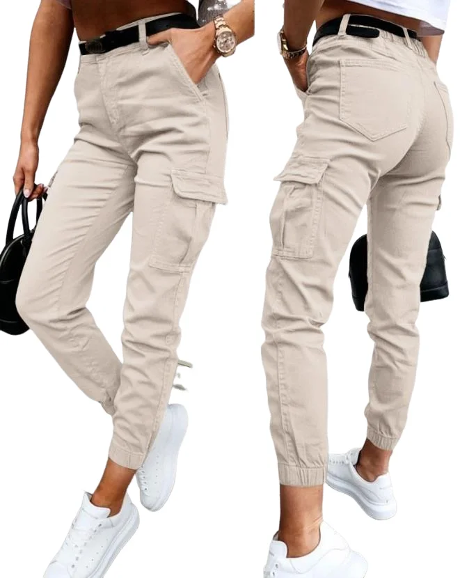 Y2K Women's Pants 2023 Autumn New Clothing Solid Pocket Design High Waist Fashion Casual Skinny Long Cargo Pants Street Apparel