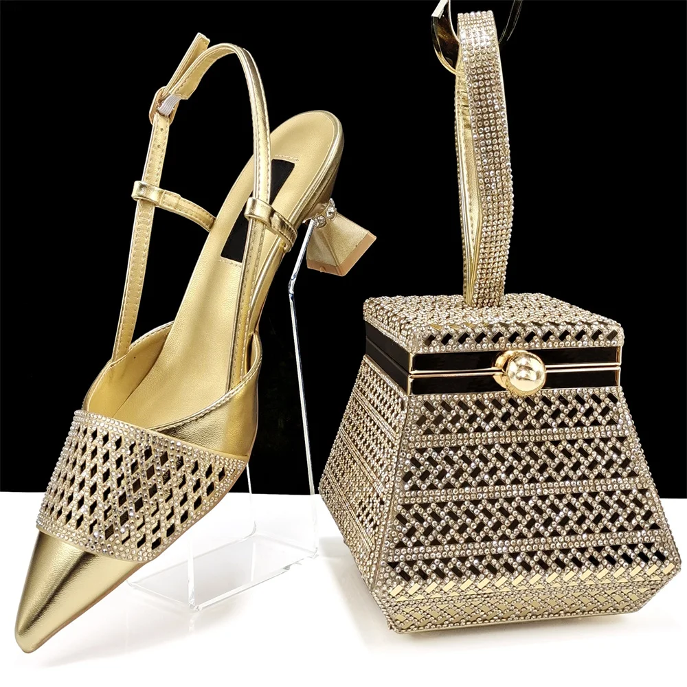 New Arrival Fashion Rhinestone Ladies Shoes And Bag Set Hot Sale African High Heels Shoes With Matching Bag Set For Party