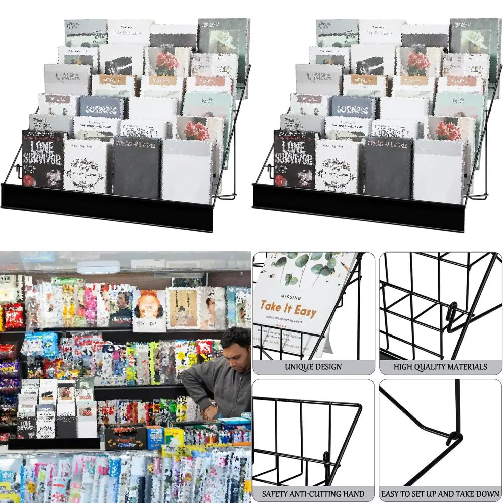 

6-Tier Black Wire Comic & Magazine Rack for Tabletop Display, Holds Books, Brochures, and Greeting Cards