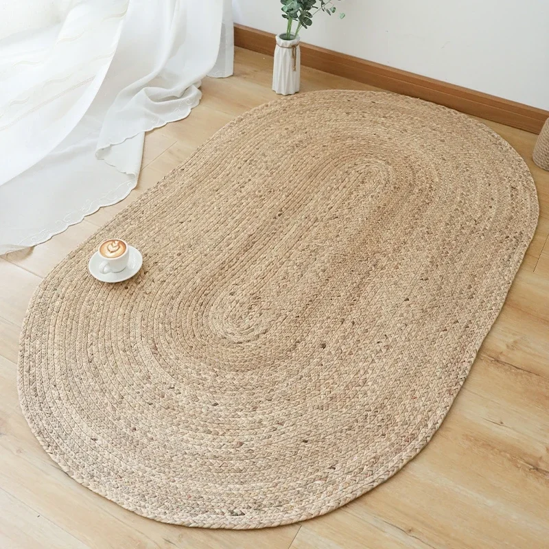 HHDD new environmentally friendly handmade aquatic plant woven carpet oval living room tea table bedroom aquatic plant floor mat