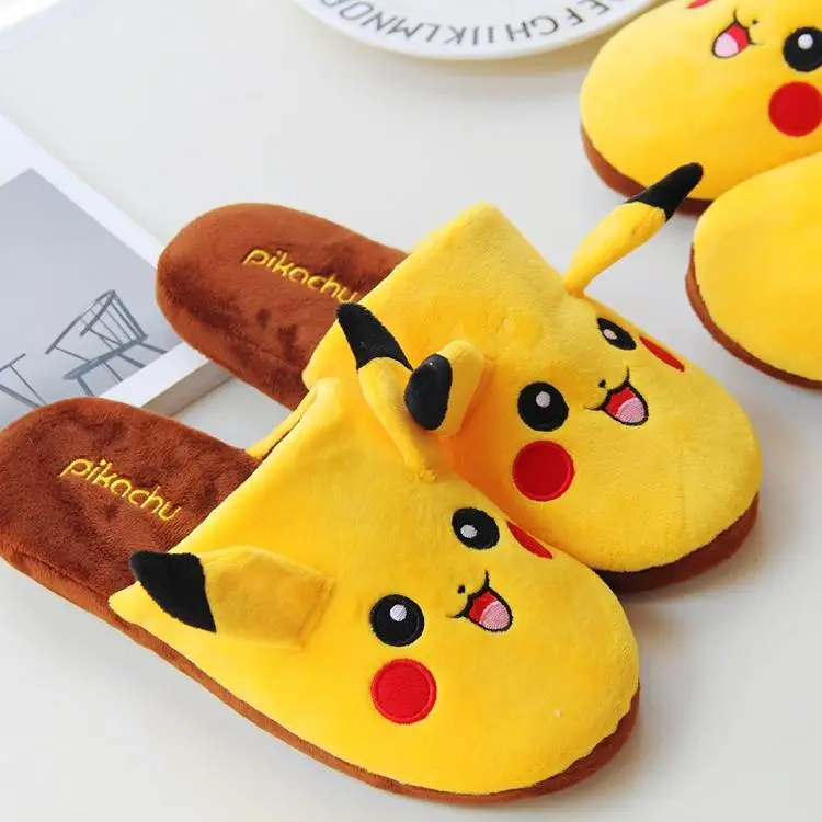 

Cute Anime Pikachus Slippers Couple Soft Home Cotton Slipper Winter Indoor Light Comfort Floor Shoes Cartoon Women Shoes Kawaii