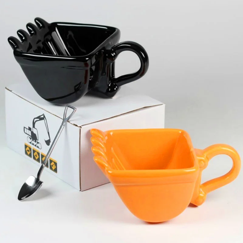 Funny Coffee Mug Excavator Bucket Cup With Stainless Steel Spoon Creative Ceramic Coffee Mug Hotel Dessert Cup Birthday Gift Mug