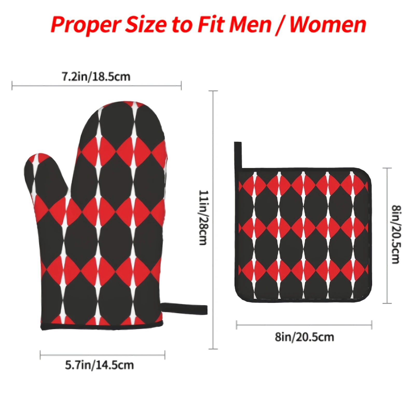 Red And Black Geometric pattern 4PC Oven Mitts and Pot Holders Sets for Cooking Baking Grilling