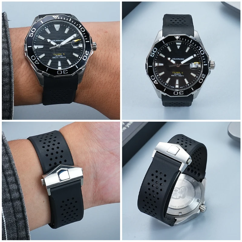For TAG Heuer Watch Bracelet GRAND CARRERA AQURACER Soft Breathable Wristband 22mm 24mm Men Watch Strap Rubber Watch Band Chain