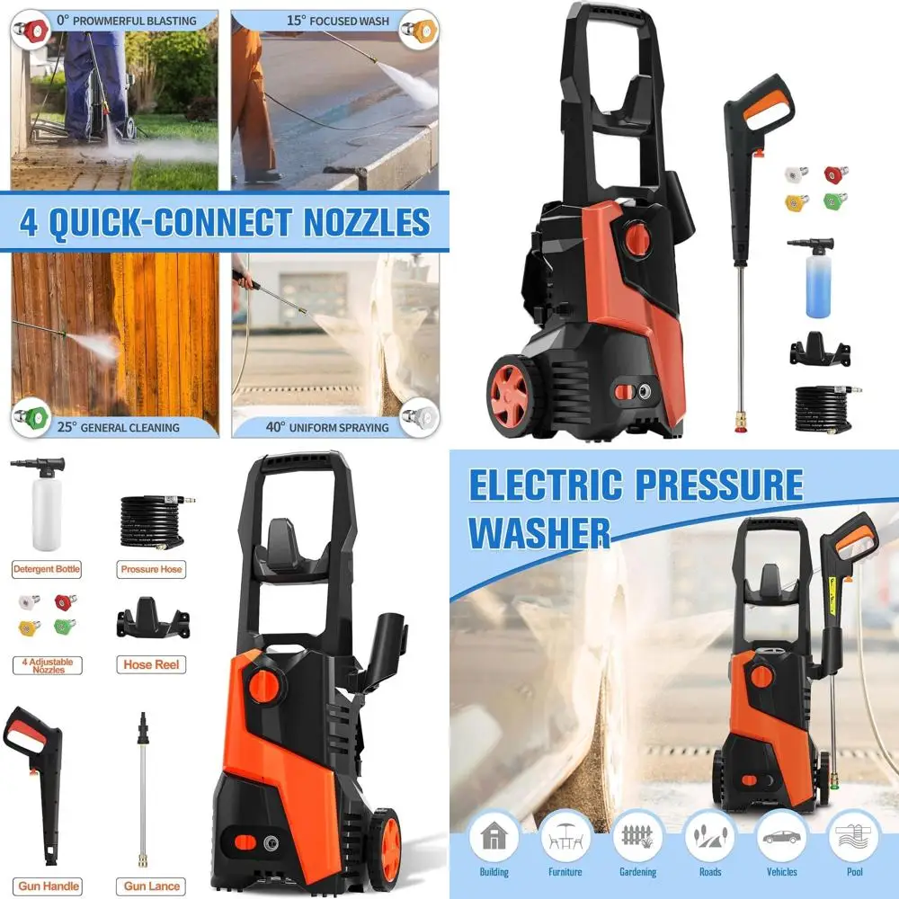 

Мойка высокого давления со съемной насадкой-пушкой, 4500 PSI, в комплекте с быстросъемными насадками и 25-футовым шлангом для уборки на улице