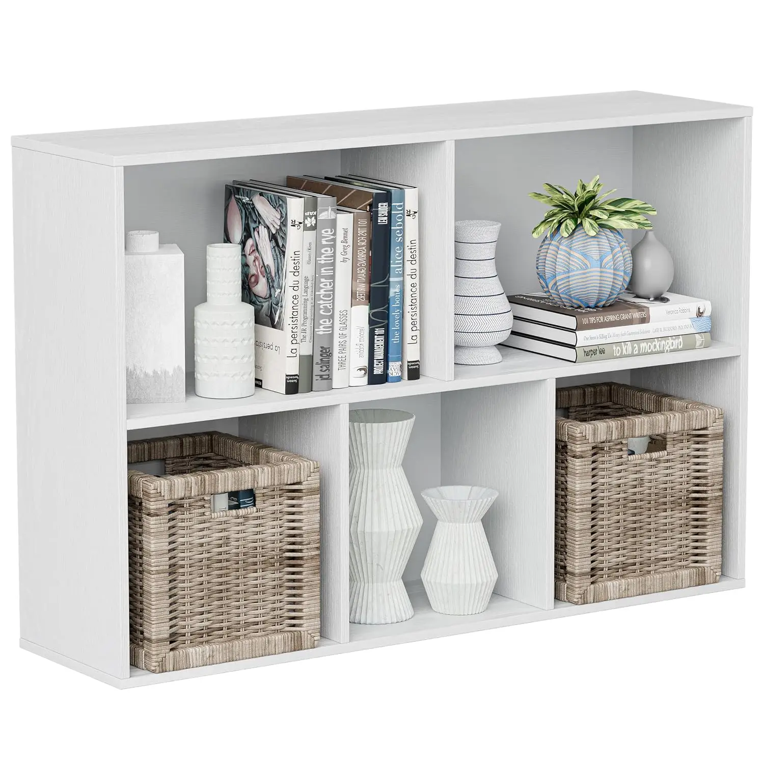 Wooden Cube Storage Organizer Closed Back 11in Opening Bookshelf Display Cabinet Home Office White 5-Cube 36x9x24in, Customized
