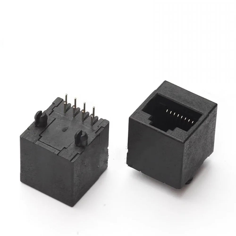 

100PCS RJ45 network socket female 5224 8P8C in-line vertical RJ45 180 degree full plastic