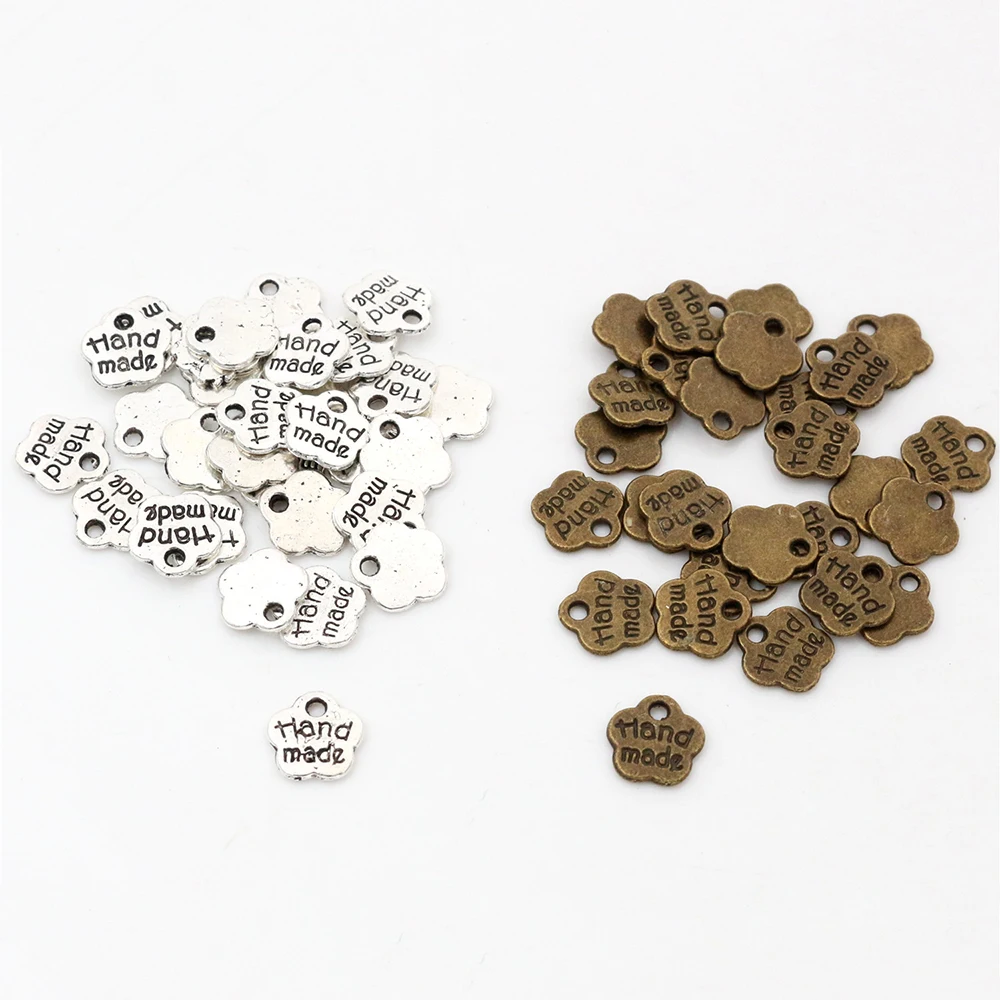 8x8mm 50 sztuk Antique Silver Plated brąz Plated kwiat ręcznie Charms wisiorek: DIY dla bransoletka naszyjnik