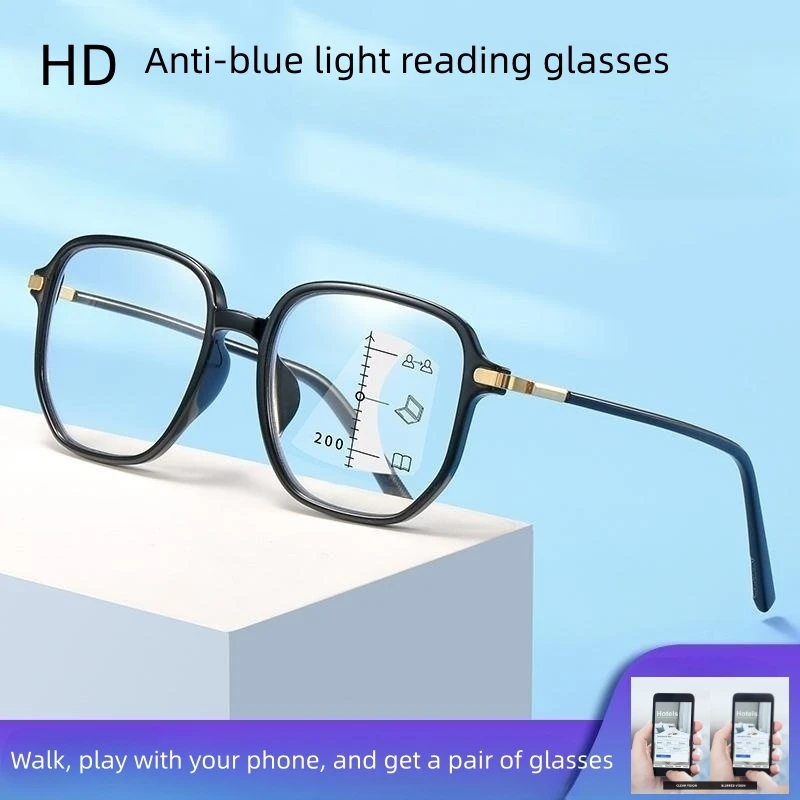 

Large-framed UV-resistant progressive reading glasses