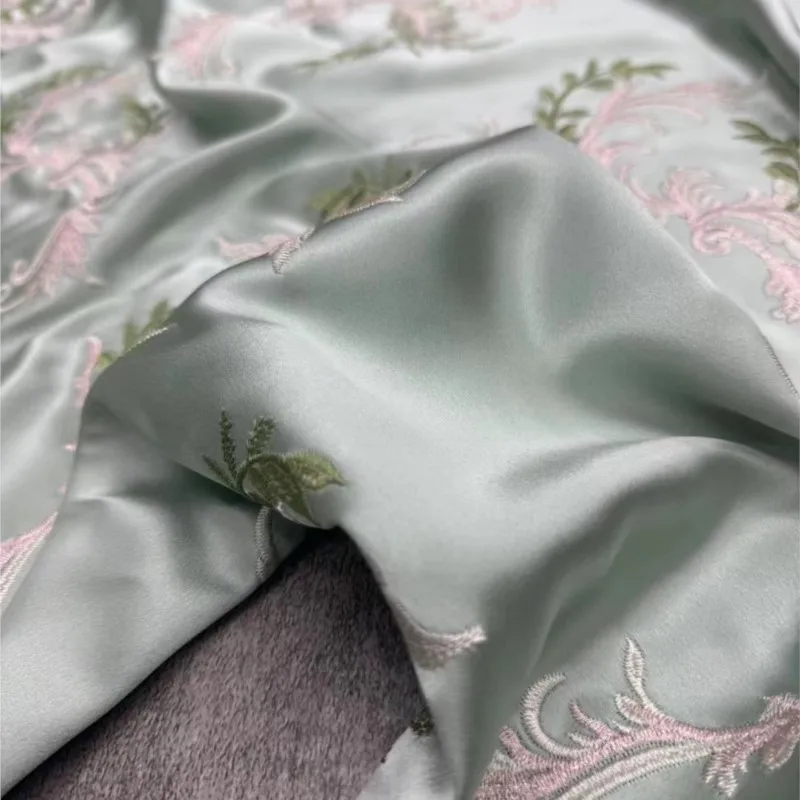 New product Heavy satin 30 momme embroidery fabric Chinese-style top and dress