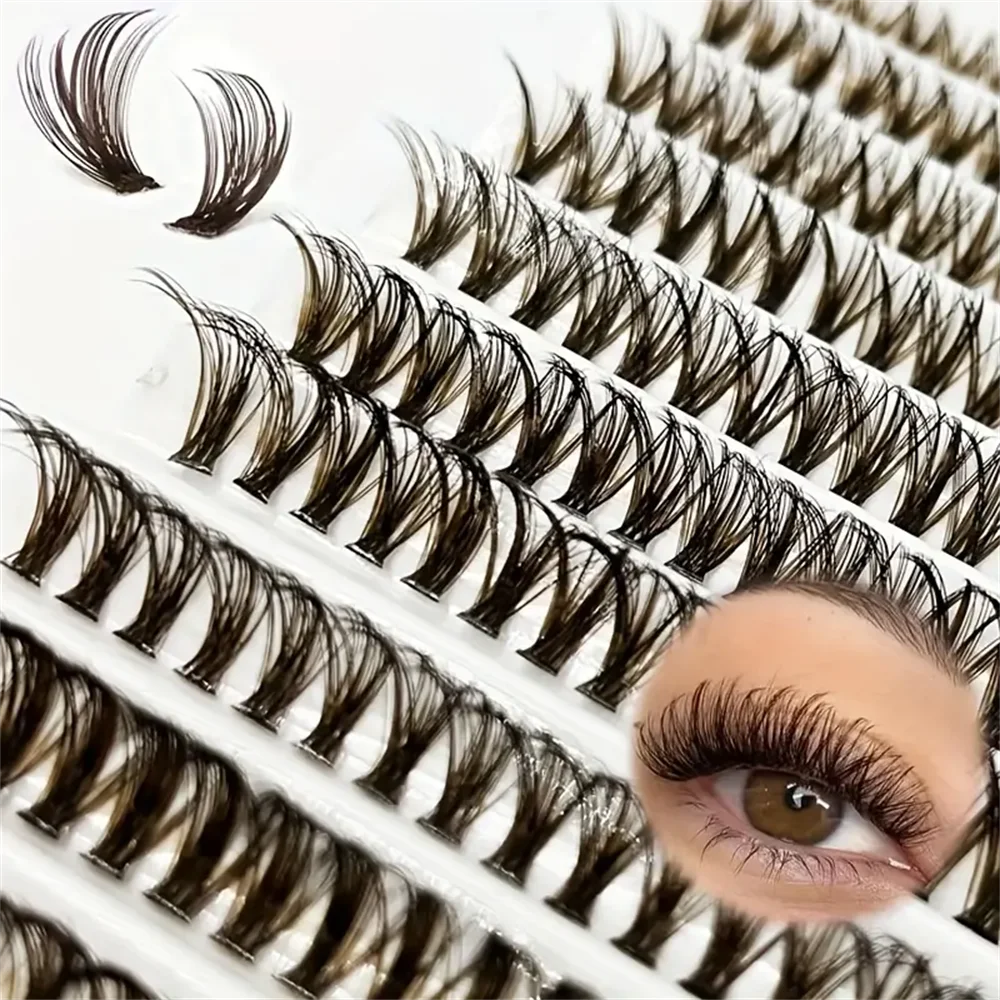 200 Pcs Brown Cluster Eyelashes 40D Grafting Individual Volume Lashes Extension Makeup Tool For Natural And Dramatic Look