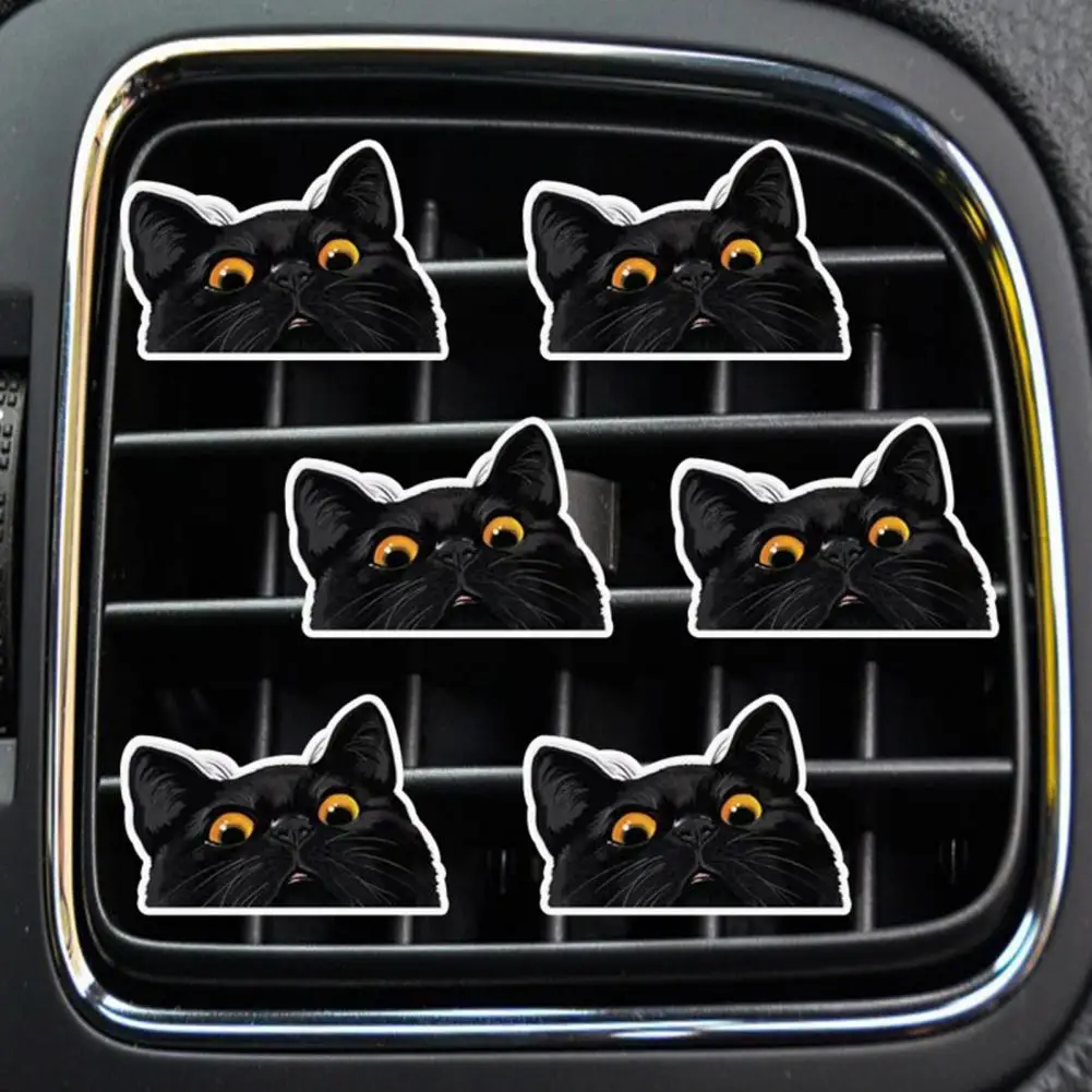 6Pcs/Set Black Cat Air Vent Clips Cute Car Fresheners Long-lasting Fragrance Odor Eliminator For Women Men