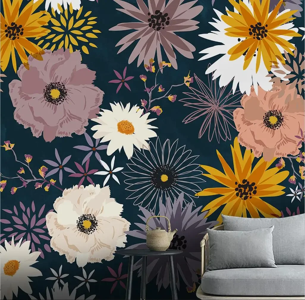 

Индивидуальные обои 3D, обои для домашнего декора, винтажные обои с хризантемами для спальни, фотообои для телевизора, обои для гостиной