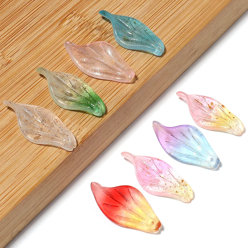 20 sztuk Lampwork kształt liścia koralik 29x14mm kolorowe szkło luźne wisiorki koraliki do tworzenia biżuterii DIY bransoletka akcesoria rzemieślnicze — zdjęcie 5