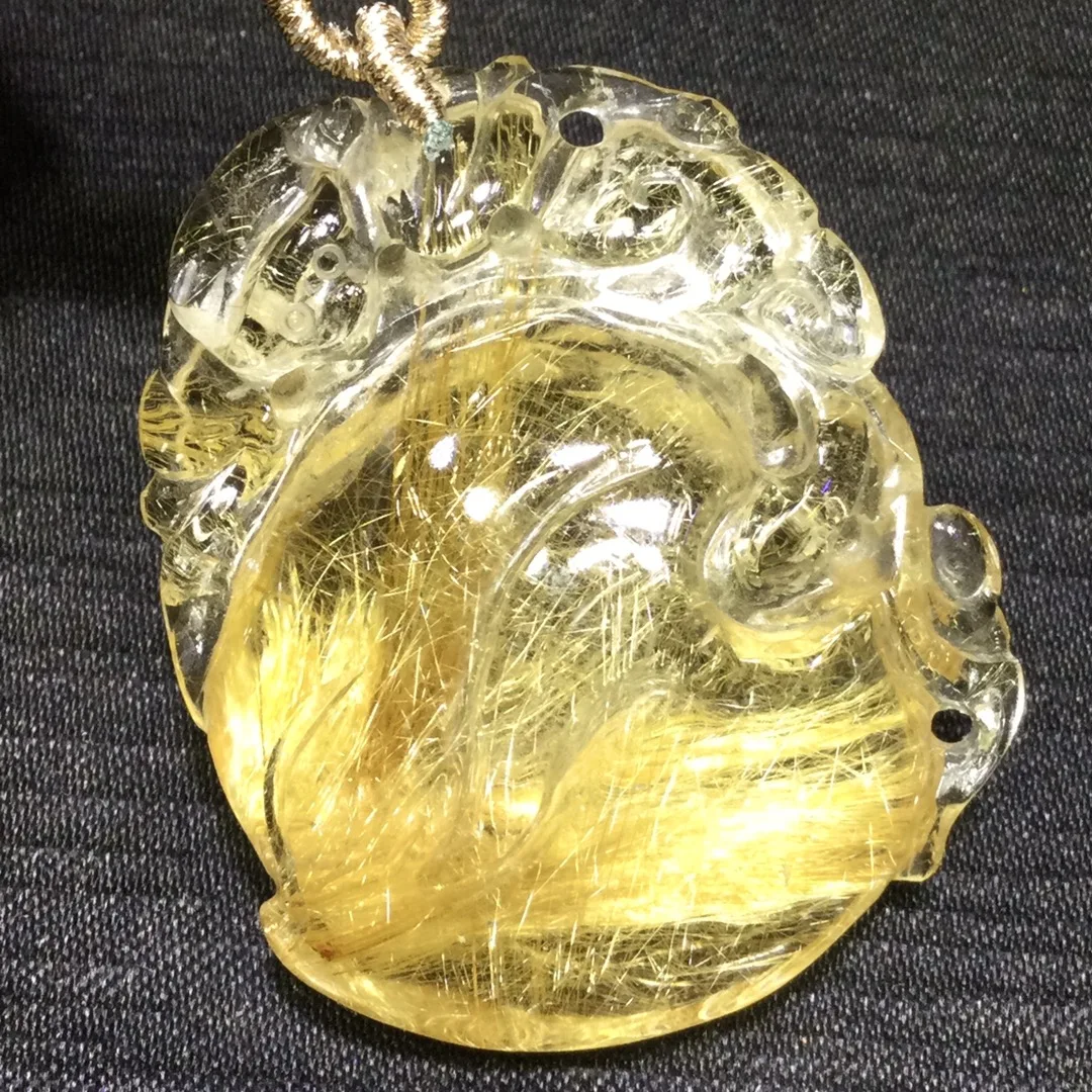 

Natural Gold Rutilated Quartz Pendant Jewelry 40*32*14mm Rectangle Flower Men Women Brazil AAAAAAA
