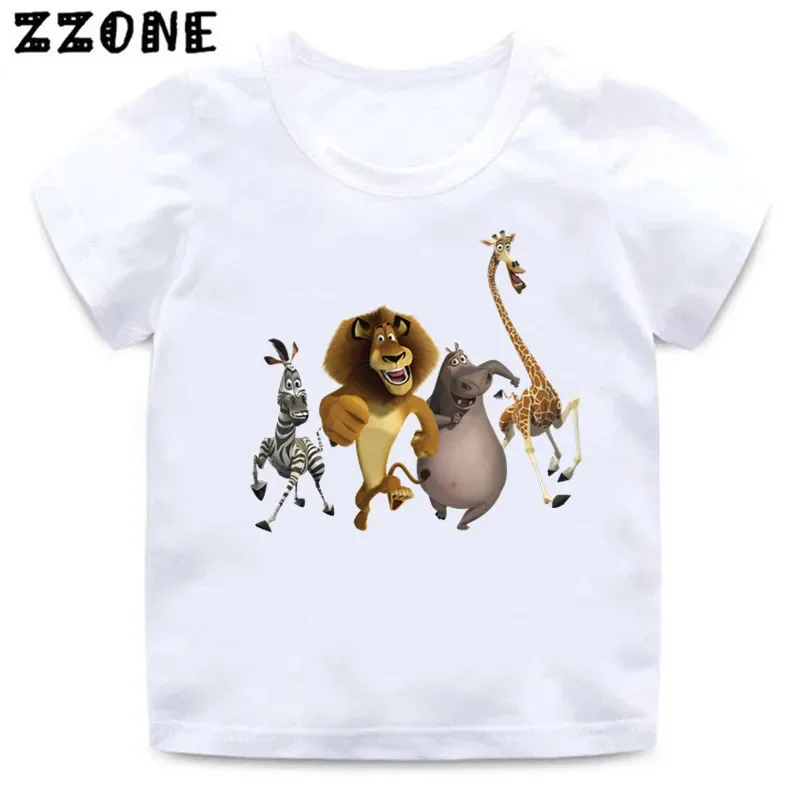 Animals Of Madagascar Lion Zebra Giraffe Print Cartoon Kids Funny T-Shirts Baby Boys Summer T shirt Children Tops Girls Clothes