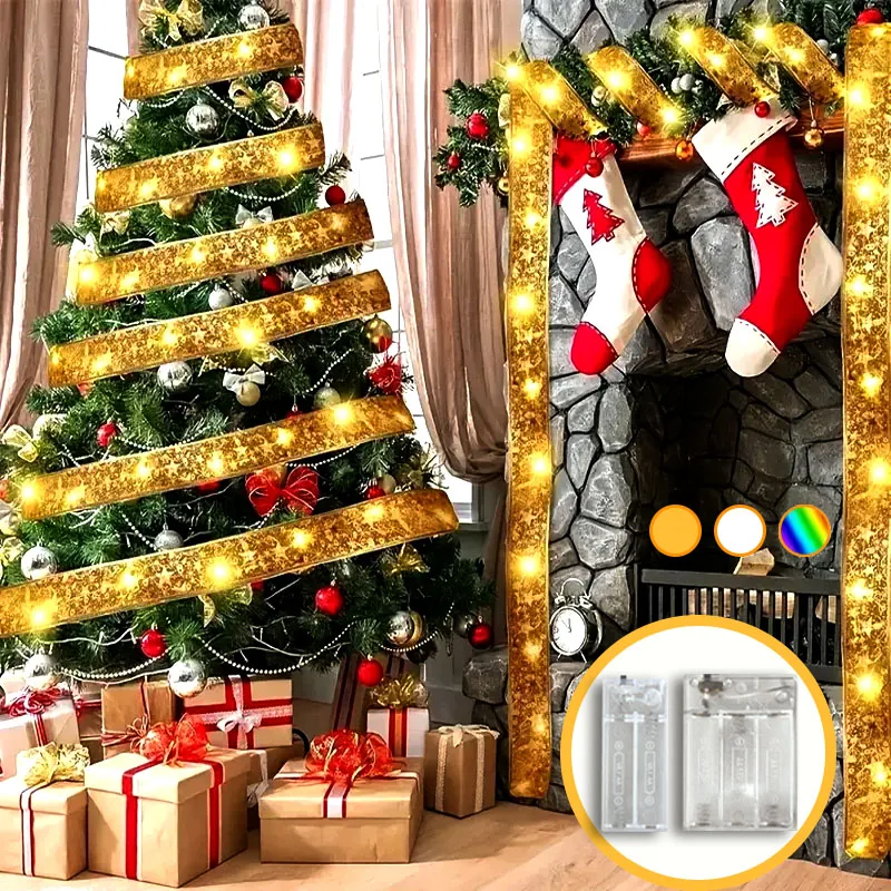 Battery-Powered Christmas LED String Lights, Holiday Wreath Lights, Christmas Tree, Home, Wedding, Bedroom Decoration