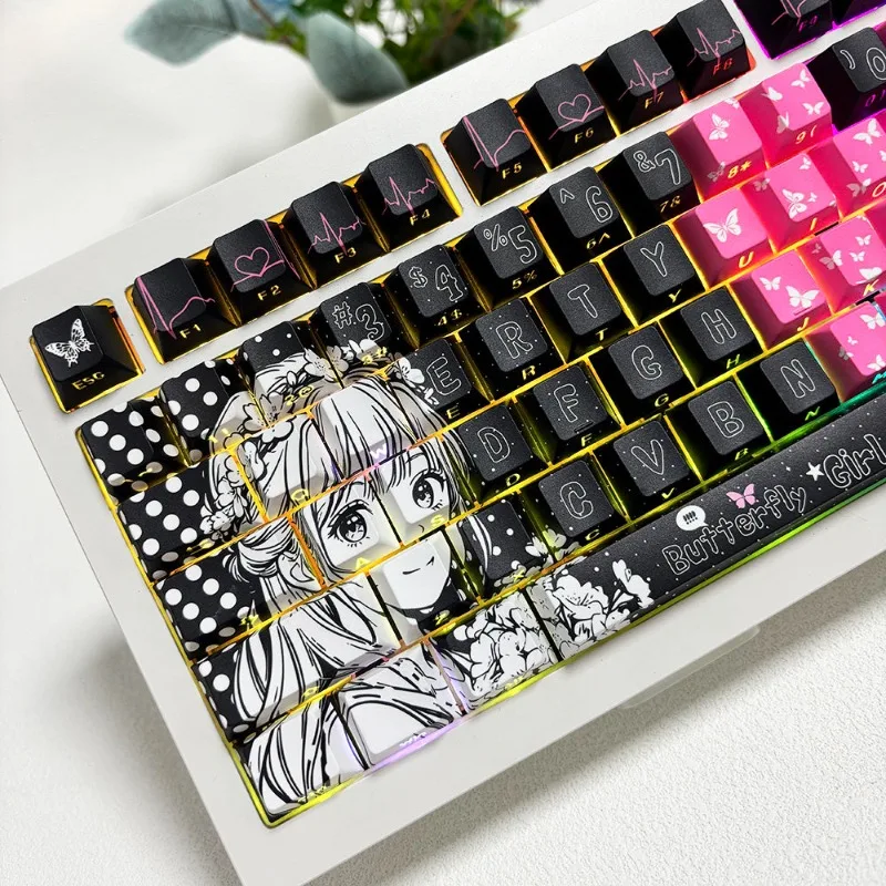 Anime Peach Heart Girl Keycaps Custom PBT Cherry Profile Key Caps Cute Cartoon Anime Transparent Point Keycap MX Switch Gamers
