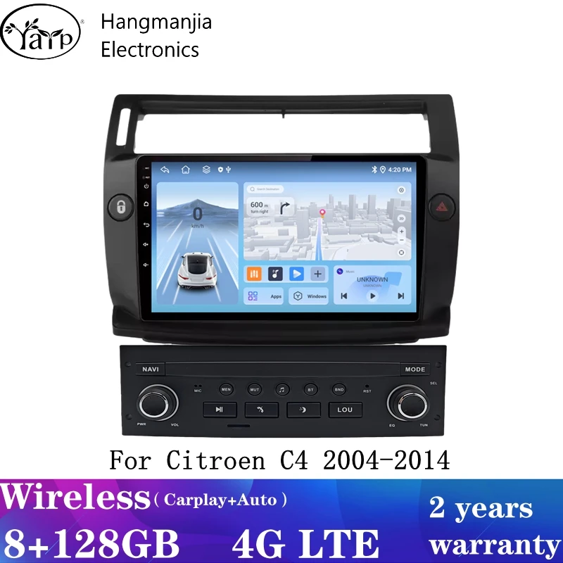 

hangmanjia Android 14 Car Radio For Citroen C4 C-Triomphe Quatre 2004-2014 Multimedia Video Player GPS Navigation Carplay Auto