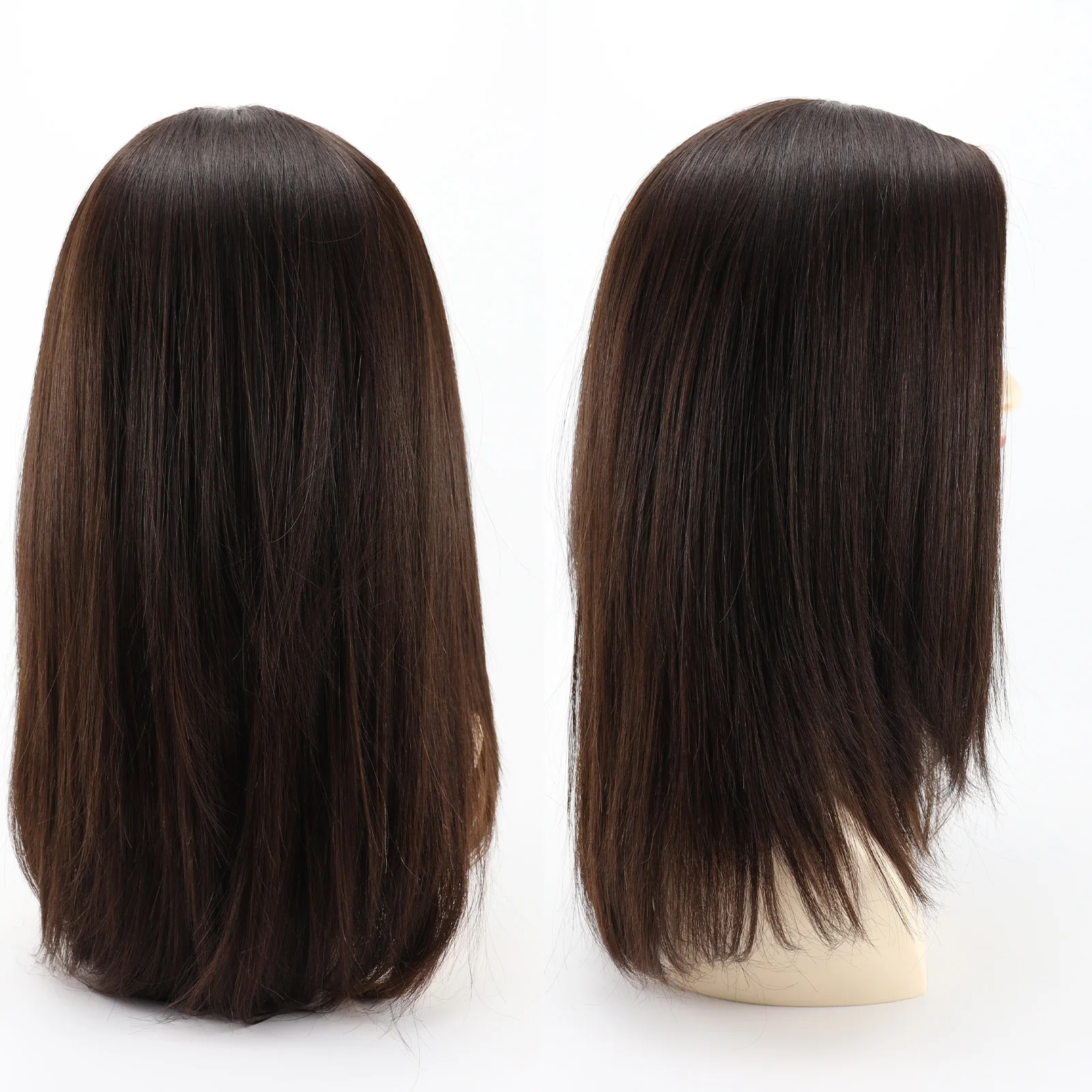 باروكة من شعر طبيعي يهودي حقيقي عذراء شعر أوروبي بطبقات بني مستقيم من الحرير شعر مستعار كوشير شعر مستعار طبيعي لفروة الرأس قاعدة حريرية
