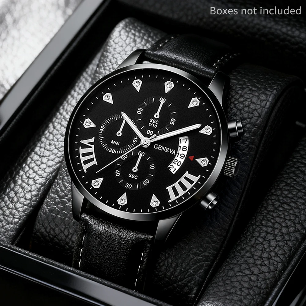 Handsome men's watch PU leather quartz watch timer men's watch, suitable for daily wear