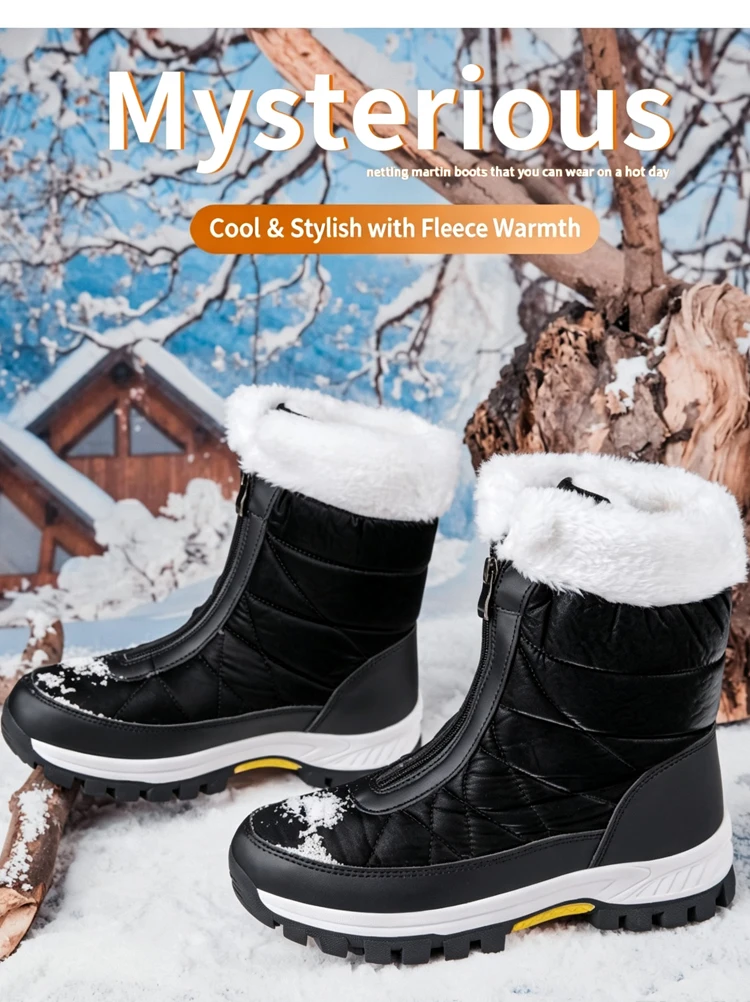 Winterweiße Damenstiefel, dicke Sohle, Baumwollschuhe, warmes Plüschfutter, rutschfest, bequeme Outdoor-Schneestiefel, Botas Mujer – Detail 3