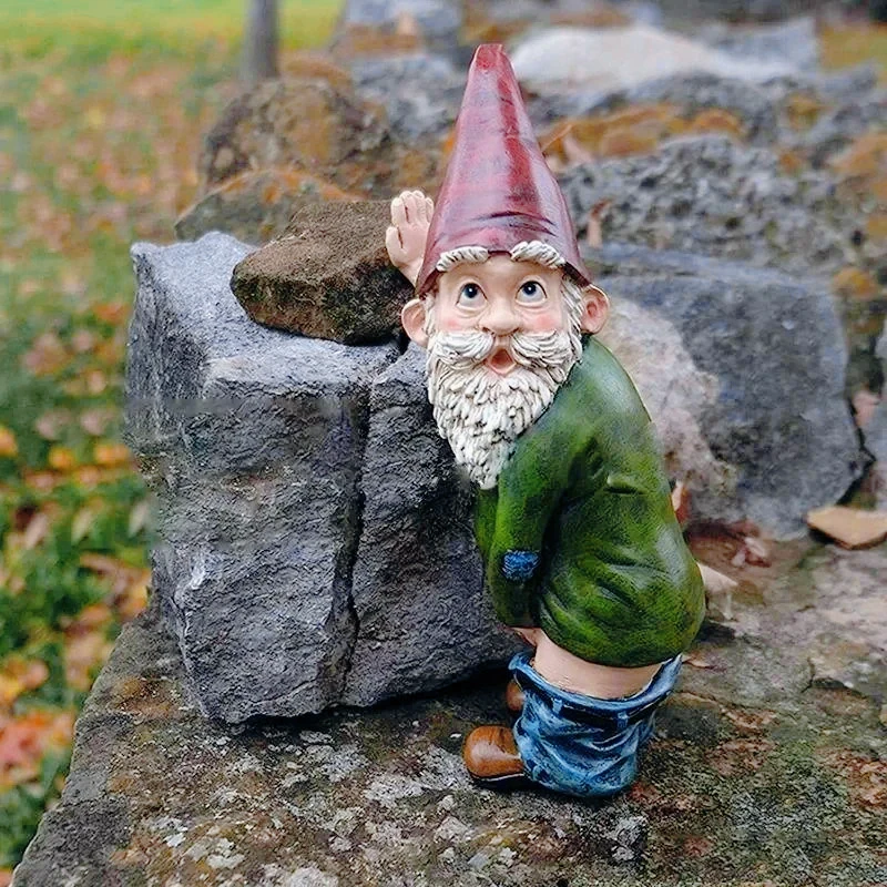 White Bearded Old Man Dwarf Sculpture Creative Urinating Gnome Statue Resin Crafts Garden Courtyard Home Decoration Accessories
