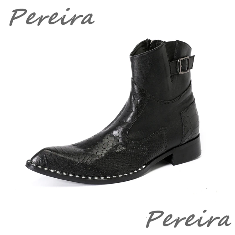 

Classic Black Cowhide Chelsea Boots British Style Pointy Toe Side Zipper Ankle Boots Spring Autumn Handmade Men's Dress Shoes