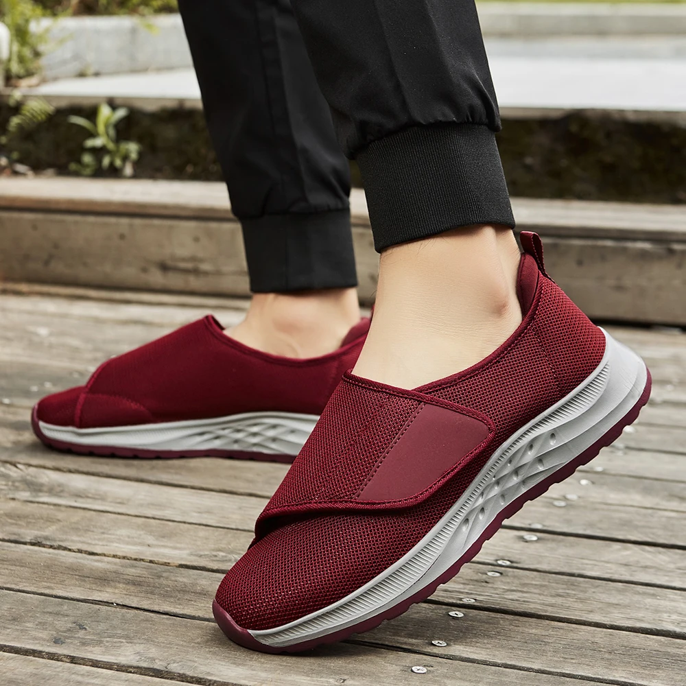 Men Women's Wide Head Shoes with EVA Sole Soft Tennis Shoes for MiddleAged and Elderly Individuals with Magic Patch Open