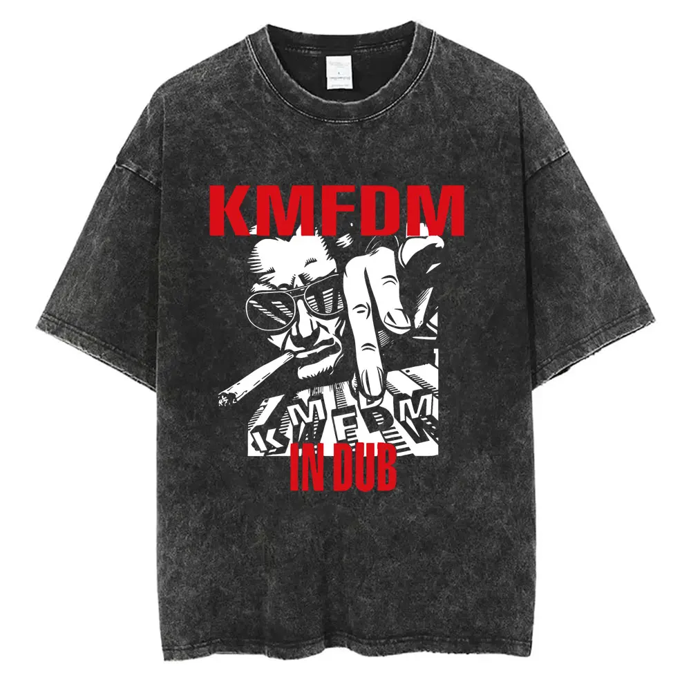 

Washed Vintage Rock Band Kmfdm in Dub Album Graphic T-shirt Men Women Retro Gothic Punk Streetwear Men's Casual Cotton T Shirts