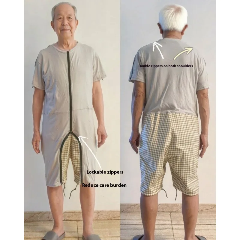 ‌ Ropa de una pieza para el cuidado de los ancianos, mono a prueba de rasgar, pantalones resistentes a desgarros, vestido de lactancia, ropa de dormir antitiramiento, ropa de dormir acanalada para adultos Home7