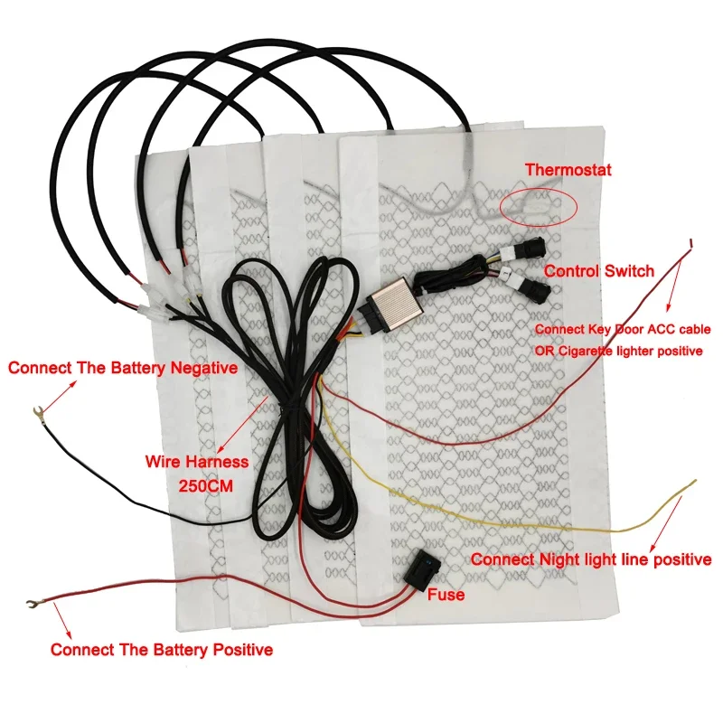 Universal 12V Built-in Car Seat Heater Carbon Fiber Heating Pads 3 Level Round Dual Control Switch System As Winter Warmer