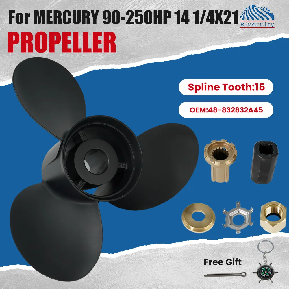 Outboard Motor Propeller 14 1/4x21 For Mercury 90hp 100hp 115hp 125hp Boat Engine Part Aluminum Alloy Screw 3 Blade 15 Spline