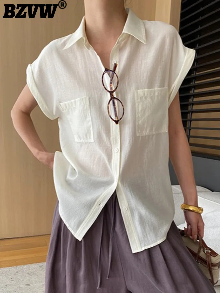 

BZVW Office Lady Shirt For Women Lapel Raglan Sleeve Single Breasted Solid Color Blouses 2024 Summer New Clothing 25A682