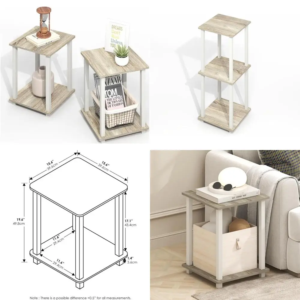 

Dual Piece Side Table Set, End Table, Nightstand, Bedside Table, Suitable for Living Room and Bedroom, Light Oak Finish