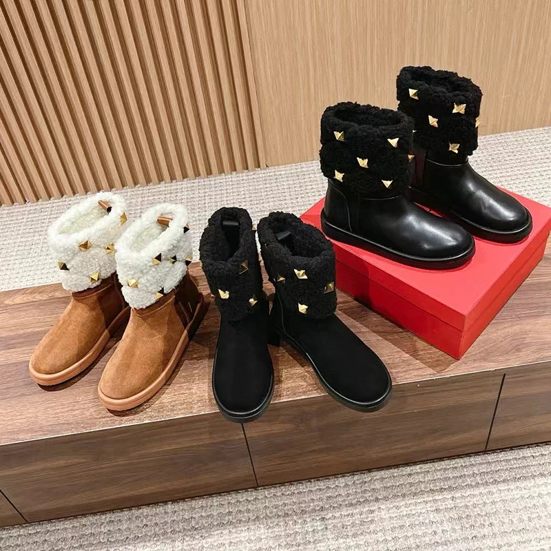 

NIGO Women's Fall And Winter Fashion Cowhide Suede Warm Solid Color Shoes Vintage Temperament Casual Boots #NGSH1476