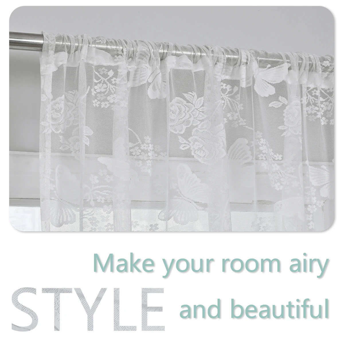 1pc White semi shading rod curtains, bedroom, living room decoration, beautification, window screening