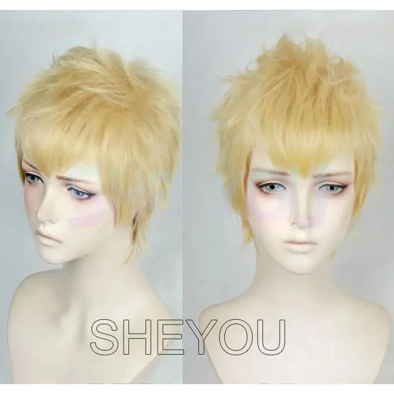 Persona 5 Ryuji Sakamoto Wigs Styled Short Golden Synthetic Hair Cosplay Wig Halloween Costume Party Wigs   Wig Cap