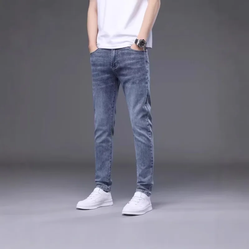 2026 New Spring Summer Men Blue Denim Jeans Comfort Breathable Slim Fit Tapered Casual Pants Jeans for Men