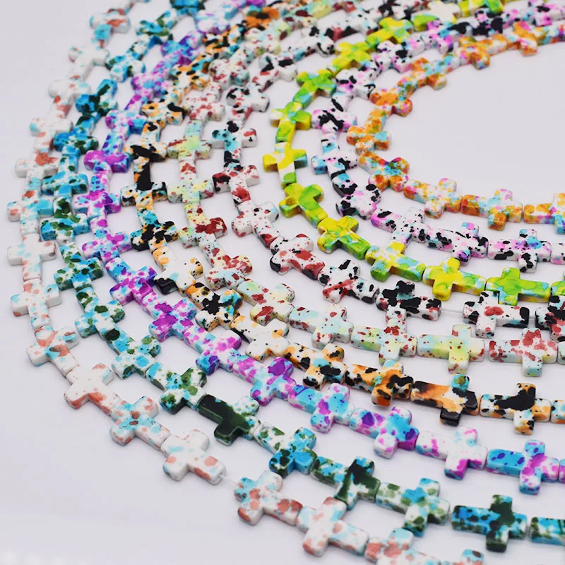 New Color Cross Natural Turquoises Beads 12x16mm Bright color Cross Shape Loose Spacer Beads For Jewelry Making DIY