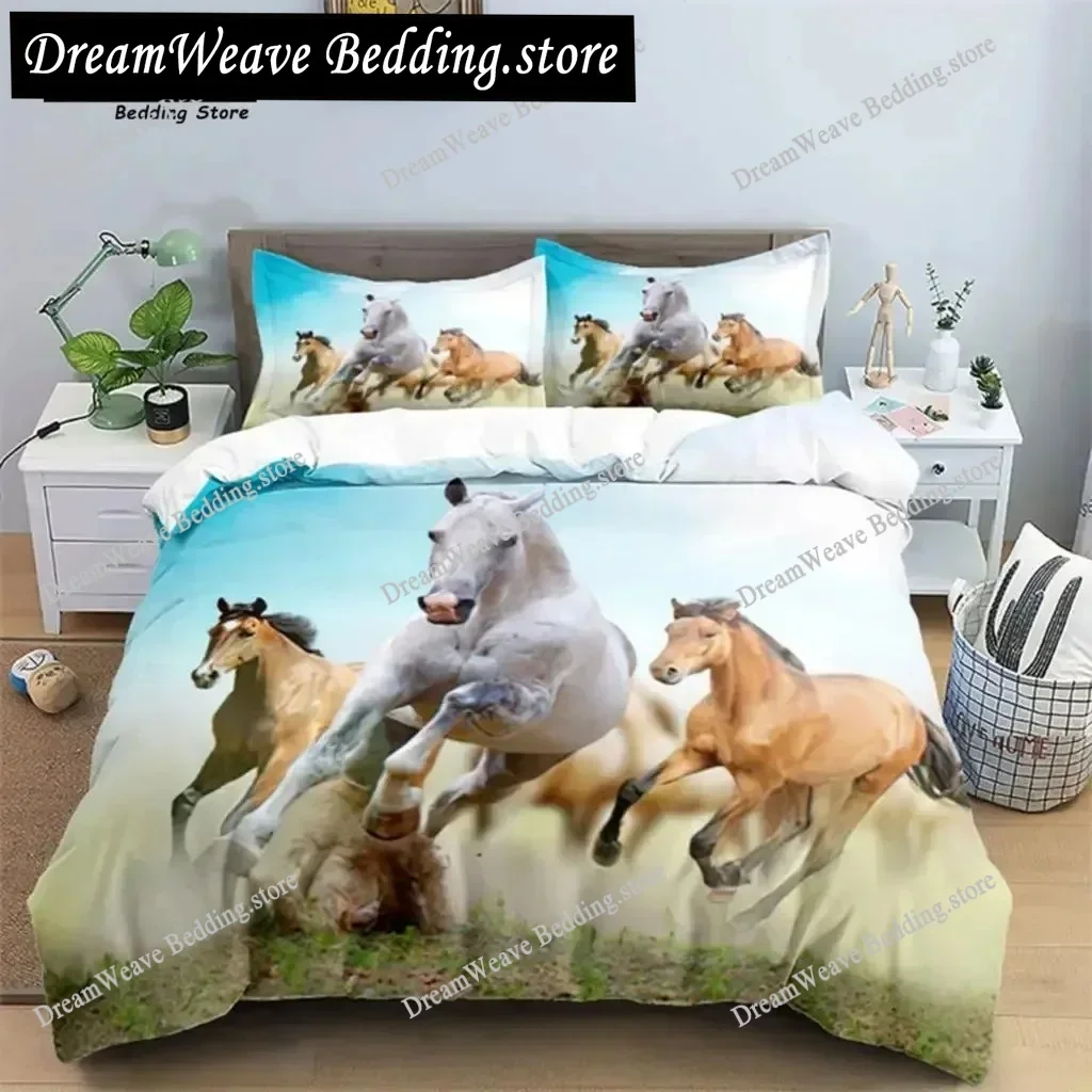 Horse Comforter Cover Set for Kids Toddler Farm Animal Pattern Bedding Set Boys Girls Farmhouse Cowboy Duvet Cover Set