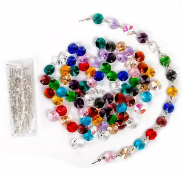 

Camal 100 шт. 14 мм разноцветные хрустальные восьмиугольные свободные бусины для люстры часть лампы + 100 шт. хромированные шпильки-бабочки разъемы ремесло DIY